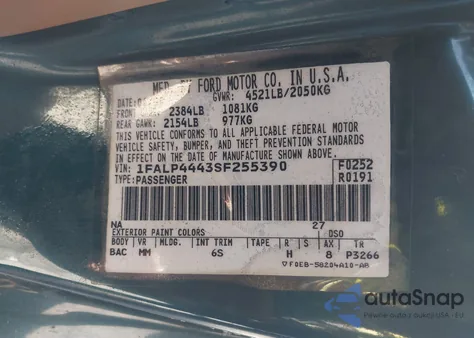 1995 Ford Mustang z USA, uszkodzony, nr VIN 1FALP4443SF255390